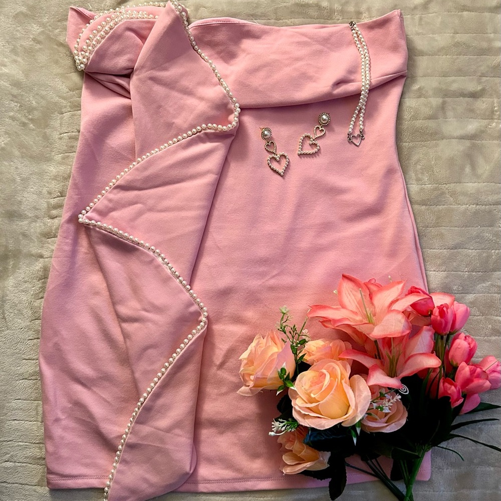 Fashion Nova Pink Mini Dress with Pearl Accents